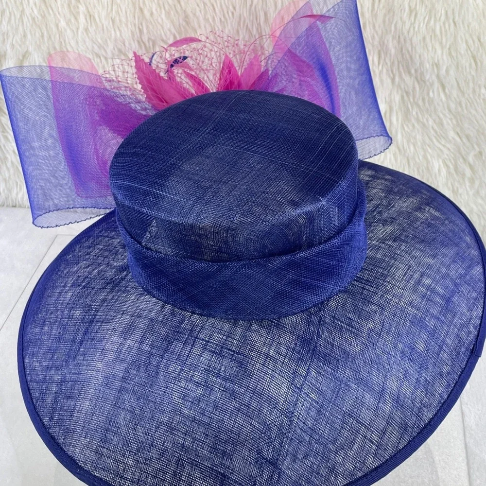 Royal Blue Magenta Pink Sinamay Fascinator Hat Derby Wedding Tea Party Wide Brim